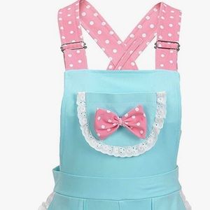 Blue, pink , and white overalls